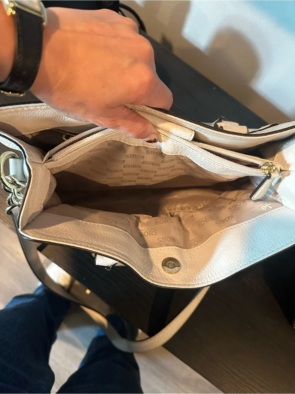 Michael Kors Cream Pebble Leather Satchel with Gold Hardware